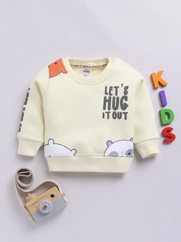 Tinyo We Bare Bears Printed Fleece Sweatshirt for Infant Boys (Yellow, Pack of 1)
