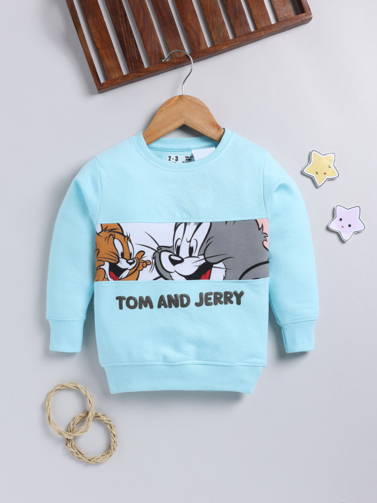 Minute Mirth Girls Tom and Jerry Printed Sweatshirt (Blue, Pack of 1)