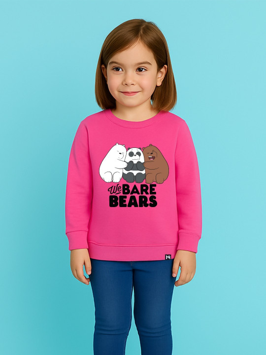 Minute Mirth Girls WE BARE BEARS Fleece Printed Sweatshirt (Fuchsia, Pack Of 1)