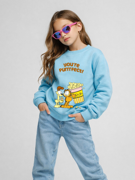 Minute Mirth Girl’s Garfield Printed Fleece Sweatshirt (Blue, Pack Of 1)