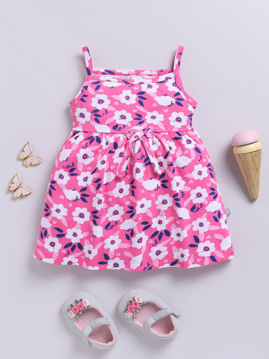 Tinyo Floral Printed Cotton A-Line Dress For Infant Girls (Pink, Pack Of 1)