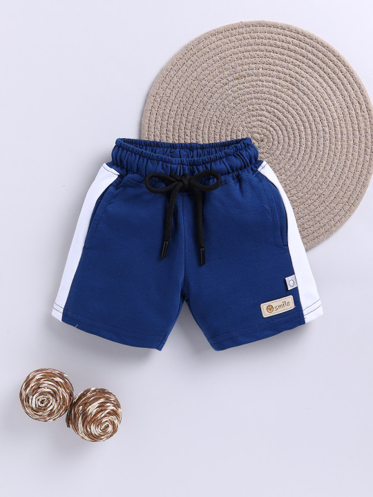 Tinyo Boys Cotton Mid-Rise Colourblocked Regular Shorts (Blue, Pack Of 1)