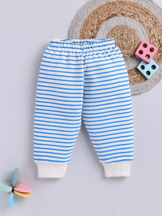 TINYO Infant Girls Striped Cotton Pyjamas (Blue, Pack of 1)