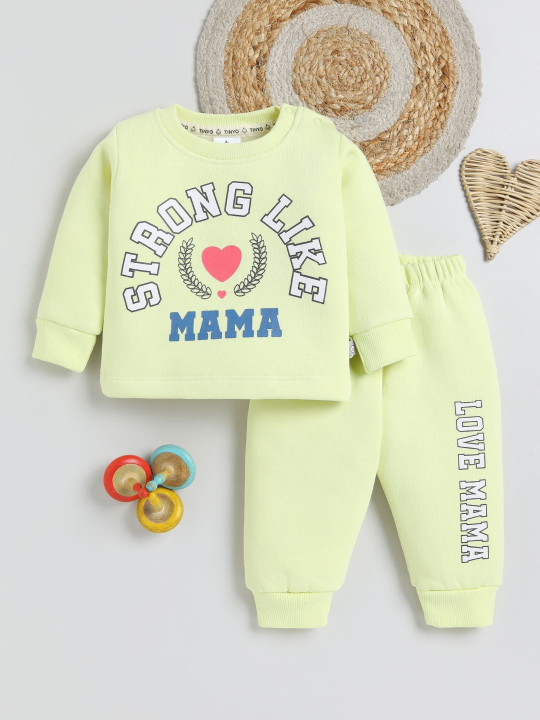 TINYO Infant Girls Printed Sweatshirt & Joggers Set (Lime Green, Pack of 1)