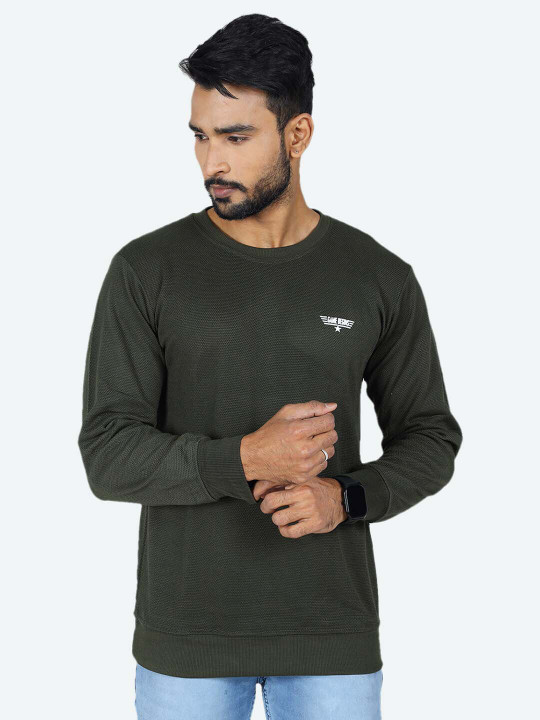 GAME BEGINS Men Round Neck Long Sleeves Fleece Pullover Sweatshirt (Green, Pack of 1)