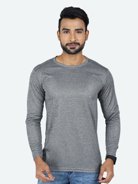 GAME BEGINS Men Solid Long Sleeve Round Neck T-shirt (Grey, Pack of 1)