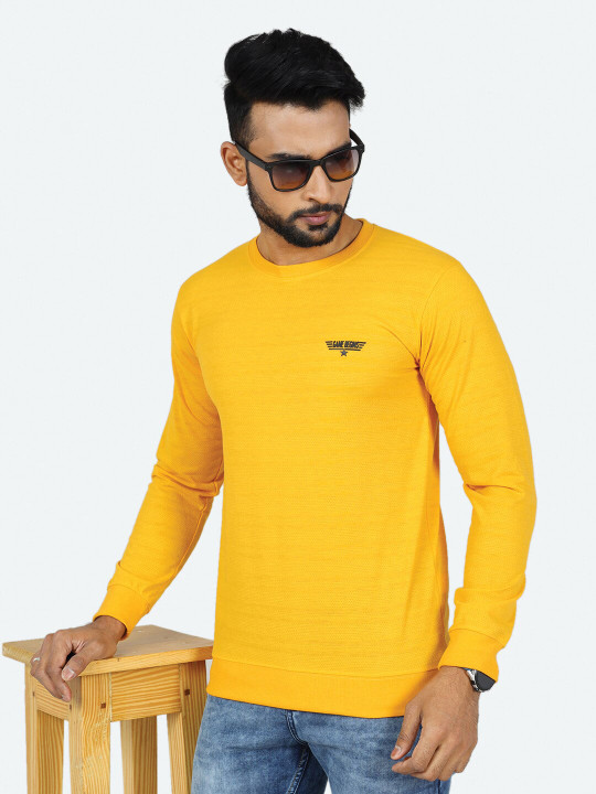 GAME BEGINS Men Solid Round Neck Long Sleeve Pure Cotton T-Shirt (Yellow, Pack of 1)