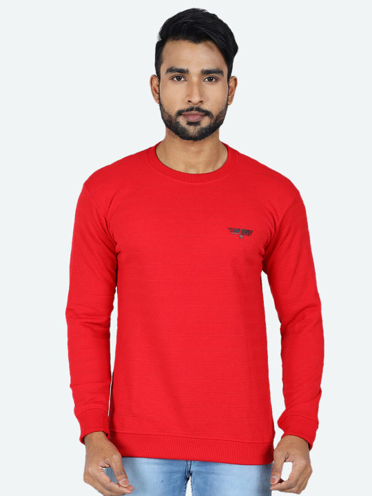 GAME BEGINS Men Round Neck Long Sleeve Fleece Pullover Sweatshirt (Red, Pack of 1)