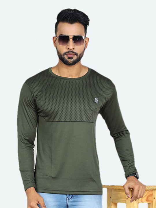 GAME BEGINS Men Solid Long Sleeve Round Neck T-shirt (Green, Pack of 1)