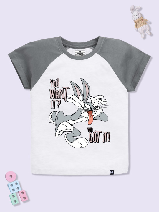 Minute Mirth Looney Tunes Printed Pure Cotton T-Shirt For Boys (White, Pack Of 1)