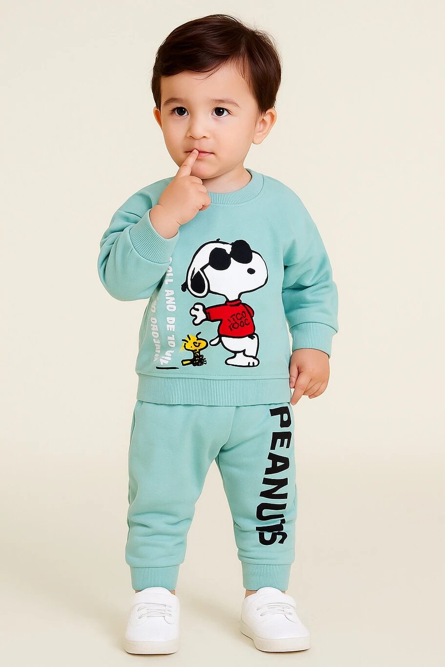 Tinyo Baby Boys Peanuts Fleece Graphic Print Sweatshirt Sweatpant Set (GREEN, Pack of 1)