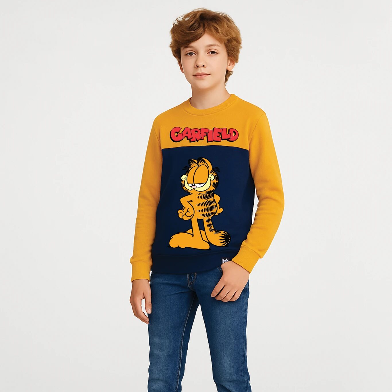 Minute Mirth Boys Garfield Printed Fleece Sweatshirt (Yellow, Pack of 1)