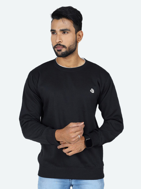 GAME BEGINS Men Round Neck Fleece Pullover Sweatshirt (Black, Pack of 1)