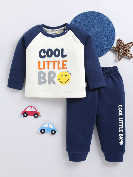 TINYO Infant Boys Printed Round Neck T-shirt & Joggers Set (Navy Blue, Pack of 1)