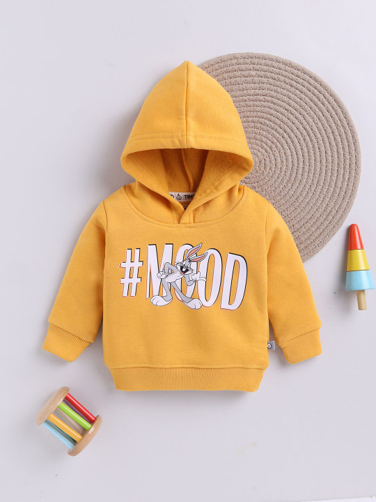 TINYO Infant Boys Looney Tunes Printed Hooded Sweatshirt (Mustard, Pack of 1)