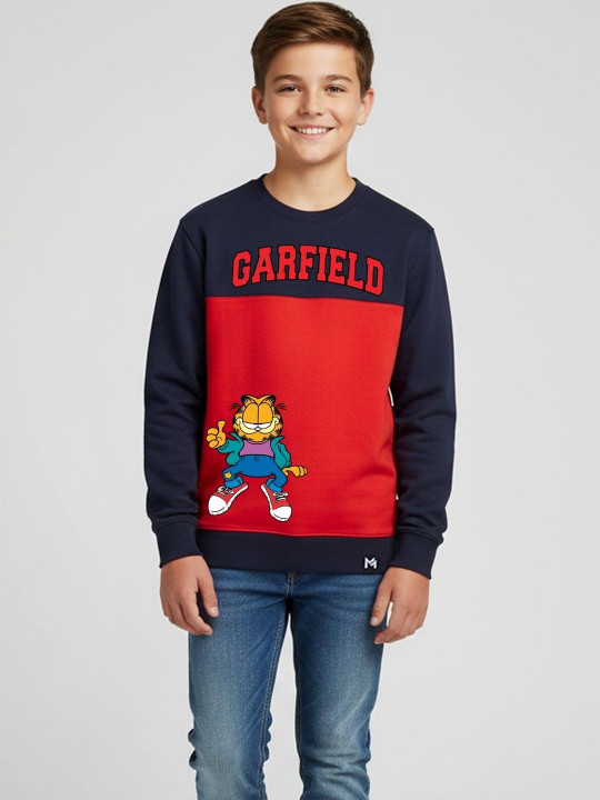 Minute Mirth Boys Garfield Fleece Colourblocked Sweatshirt (Navy Blue, Pack Of 1)