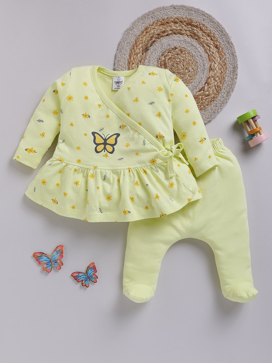 TINYO Infant Girls Printed Cotton Tunic with Leggings Set (Yellow, Pack of 1)