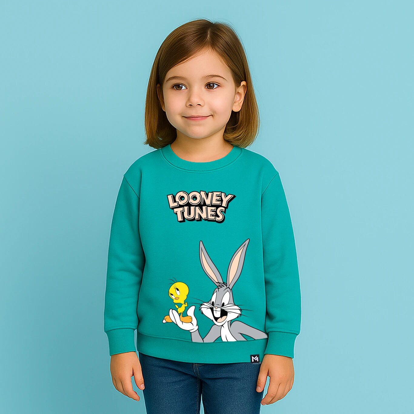 MINUTE MIRTH Girls Looney Tunes Printed Fleece Full Sleeve Sweatshirt (Sea Green, Pack Of 1)