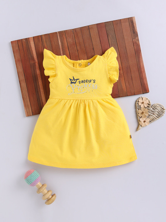 TINYO Infant Girls Printed Flutter Sleeve Fit & Flare Dress (Yellow, Pack of 1)