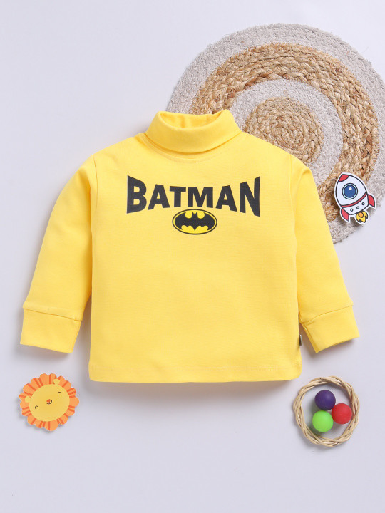 TINYO Infant Boys Batman Printed High Neck Pure Cotton T-Shirt (Yellow, Pack of 1)