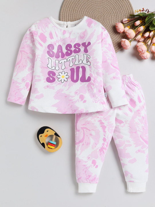 TINYO Infant Girls Printed Pure Cotton Clothing Set (Mauve, Pack of 1)