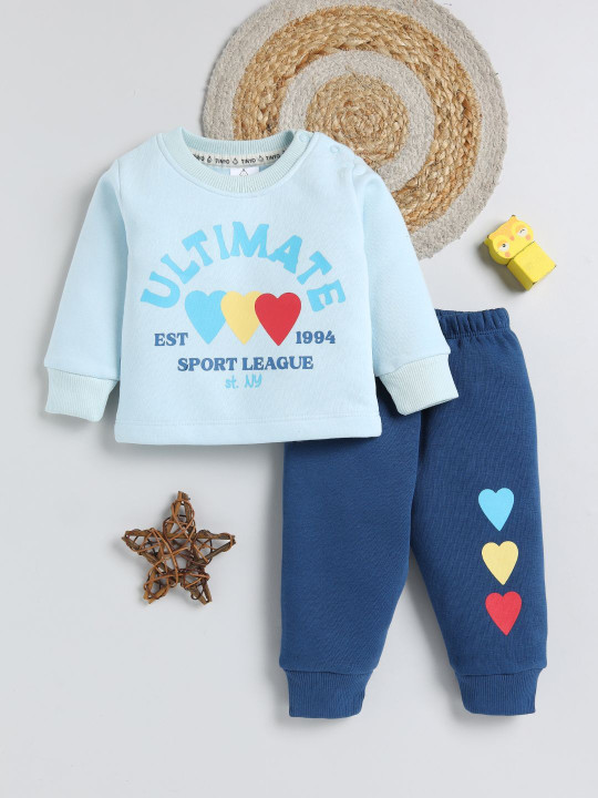 TINYO Infant Girls Printed Sweatshirt & Joggers Set (Blue, Pack of 1)