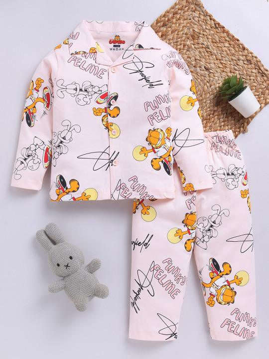 TINYO Boys Garfield Graphic Printed Pure Cotton Night Suit (Butter, Pack of 1)