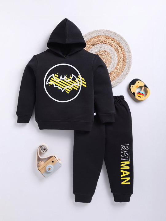 TINYO Boys Batman Printed Hooded Sweatshirt & Joggers Set (Black, Pack of 1)
