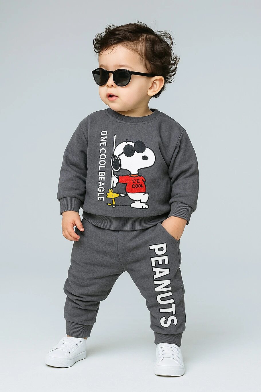 Tinyo Baby Boys Peanuts Fleece Graphic Print Sweatshirt Sweatpant Set (CHARCOAL, Pack of 1)