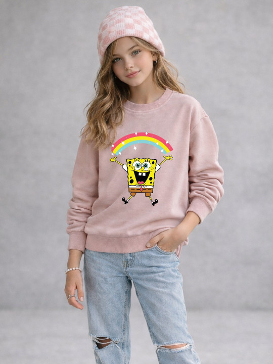 Minute Mirth Girl’s Spongebob Printed Fleece Sweatshirt (Pink, Pack Of 1)