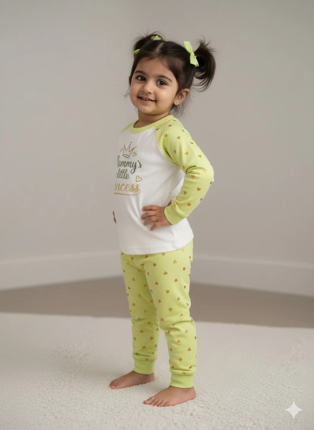 Tinyo Girls Princess Fleece Printed Sweatshirt With Printed Sweatpant Set (GREEN, Pack Of 1)
