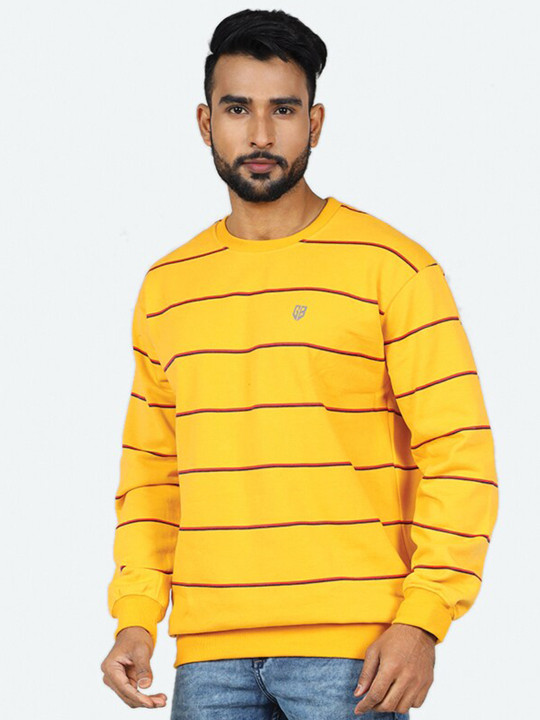 GAME BEGINS Men Round Neck Fleece Pullover Sweatshirt (Yellow, Pack of 1)