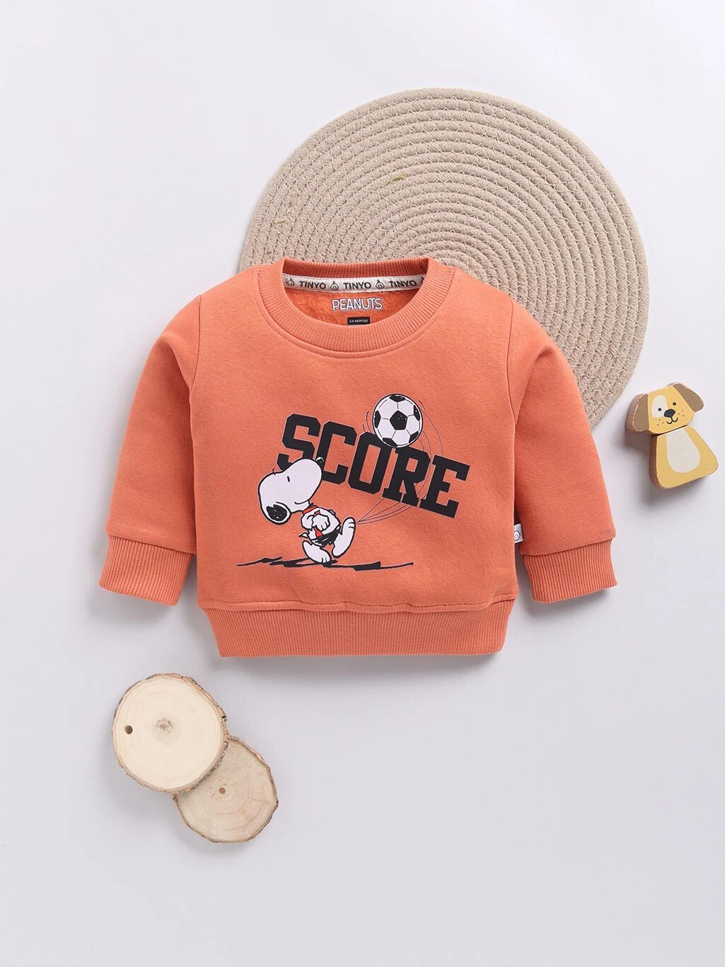 Tinyo Boys Peanuts Fleece Graphic Print Hooded Sweatshirt (ORANGE, Pack Of 1)