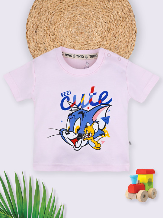 Tinyo Tom & Jerry Printed Pure Cotton T-Shirt For Infant Boys (Pink, Pack Of 1)