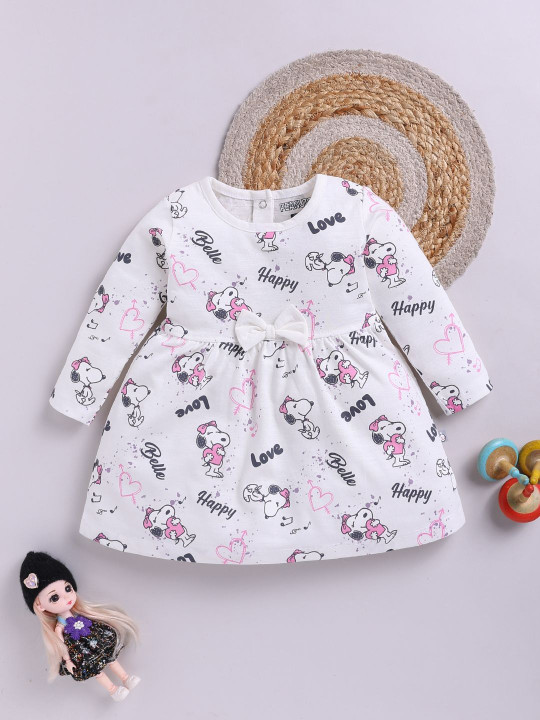 Tinyo Girls Peanuts Graphic Print A-Line Dress (White, Pack Of 1)