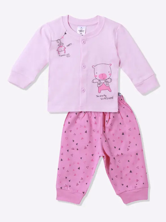 Tinyo Infant Boys Printed Cotton Blend T-Shirt & Joggers Set (Pink, Pack Of 1)