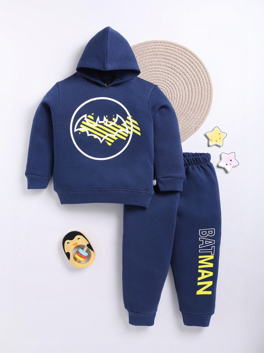 TINYO Boys Batman Printed Hooded Sweatshirt & Joggers Set (Navy Blue, Pack of 1)