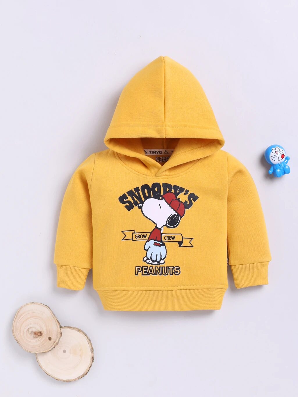Tinyo Boys Peanuts Fleece Graphic Print Hooded Sweatshirt (YELLOW, Pack Of 1)