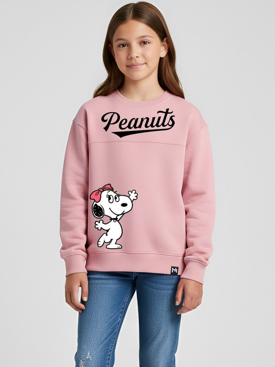 Minute Mirth Girls Peanuts Fleece Printed Sweatshirt (Pink, Pack Of 1)