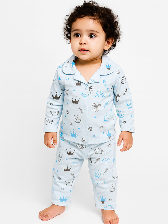 TINYO Infant Girls Conversational Printed Cotton Night Suit (Blue, Pack of 1)