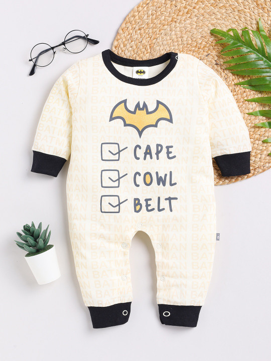 TINYO Infant Boys Batman Printed Cotton Romper (Cream, Pack of 1)