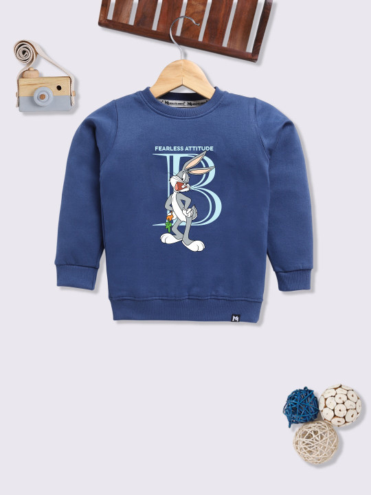 Minute Mirth Girls Looney Tunes Printed Fleece Sweatshirt (Blue, Pack of 1)