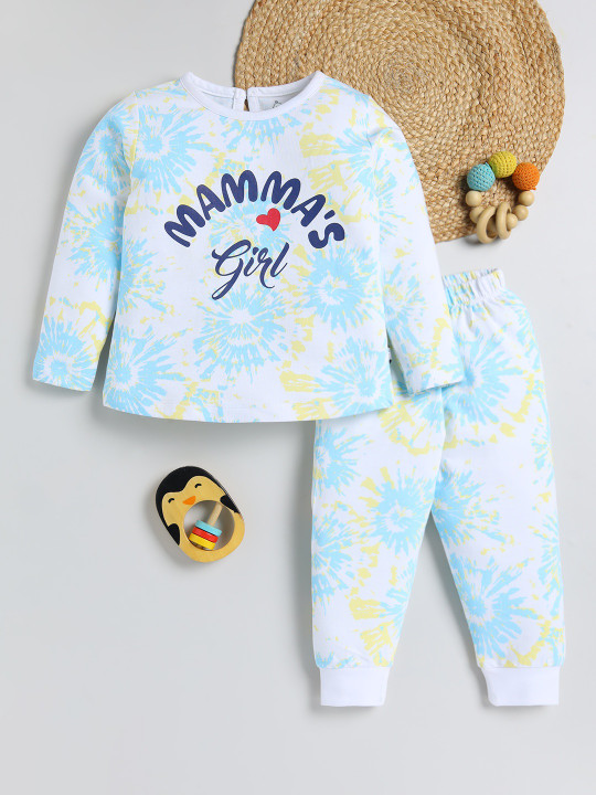 TINYO Infant Girls Printed Pure Cotton Clothing Set (Blue, Pack of 1)