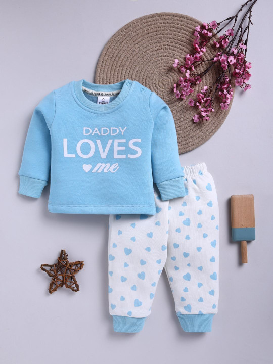 TINYO Infant Girls Printed Sweatshirt & Pyjamas Set (Blue, Pack of 1)