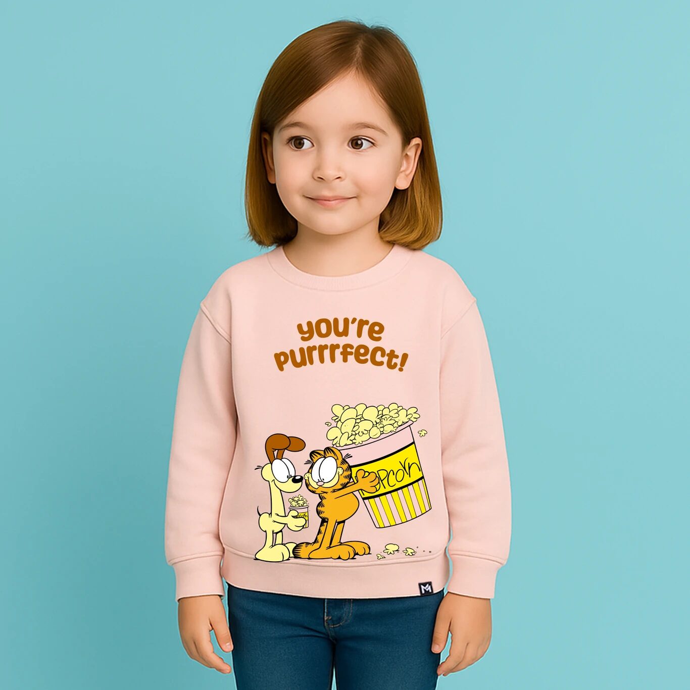 MINUTE MIRTH Girls Garfield Printed Fleece Full Sleeve Sweatshirt (Peach, Pack Of 1)