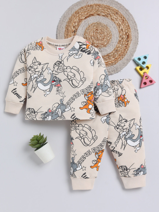 TINYO Infant Boys Tom & Jerry Printed Pure Cotton Clothing Set (Beige, Pack of 1)