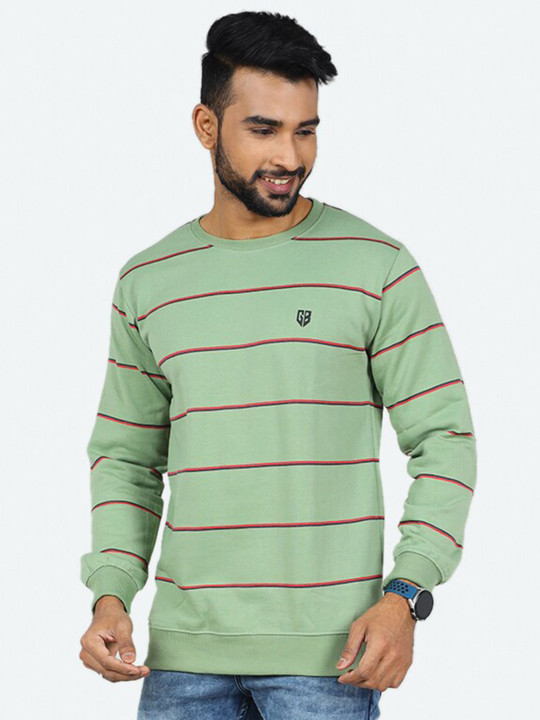 GAME BEGINS Men Round Neck Fleece Pullover Sweatshirt (Sage, Pack of 1)