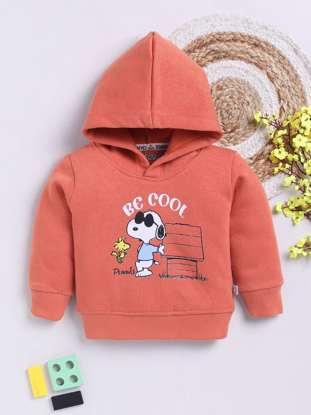Tinyo Boys Peanuts Fleece Graphic Print Hooded Sweatshirt (ORANGE, Pack Of 1)