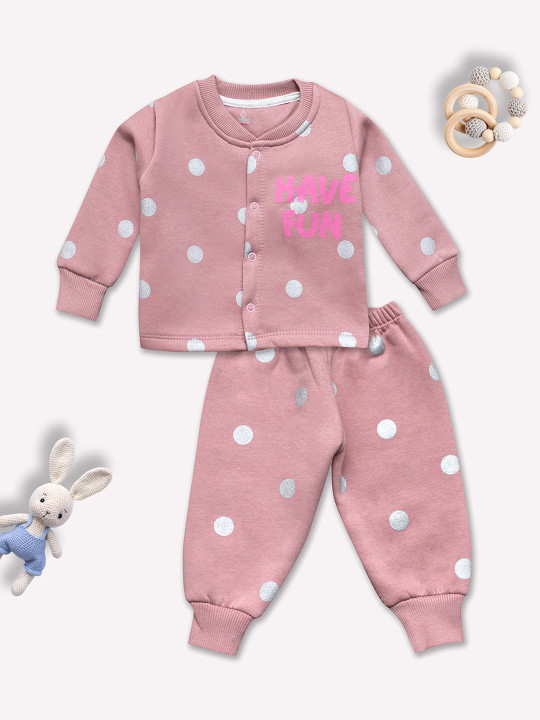 TINYO Infant Girls Printed Pure Cotton Sweatshirt with Joggers Set (Dusty Pink, Pack of 1)