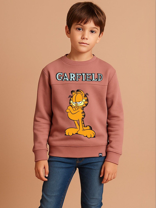 Minute Mirth Boys Garfield Fleece Printed Sweatshirt (Pink, Pack Of 1)